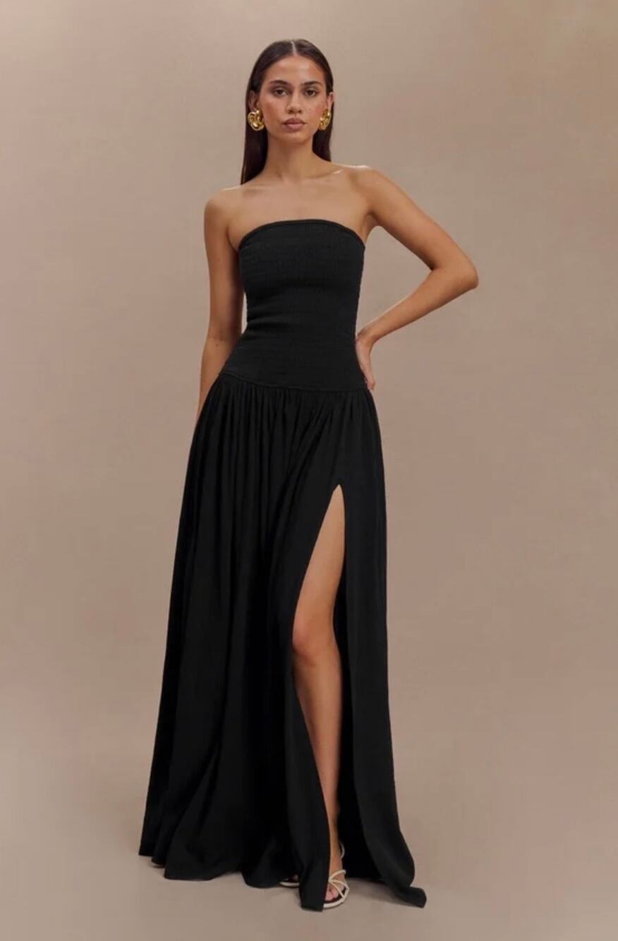Meshki MAUREEN COTTON SHIRRING MAXI DRESS – BLACK